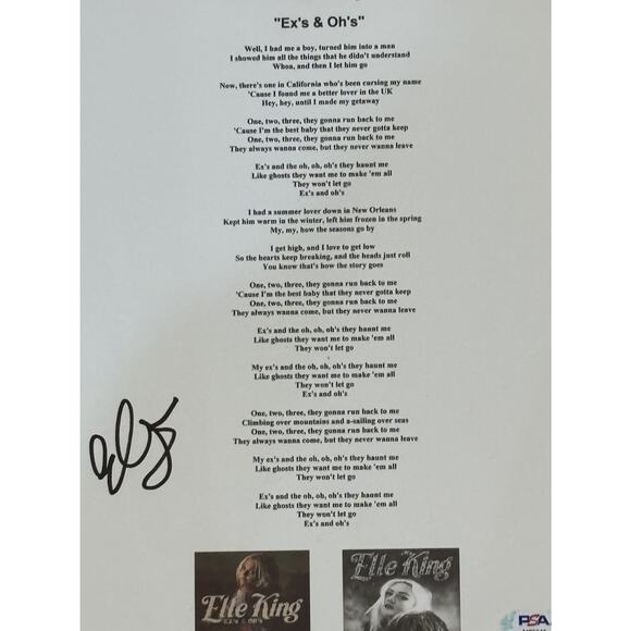 Elle King Autographed “Ex’s and Oh’s” Lyric And Music Sheet w/ COA - Picture 3 of 6